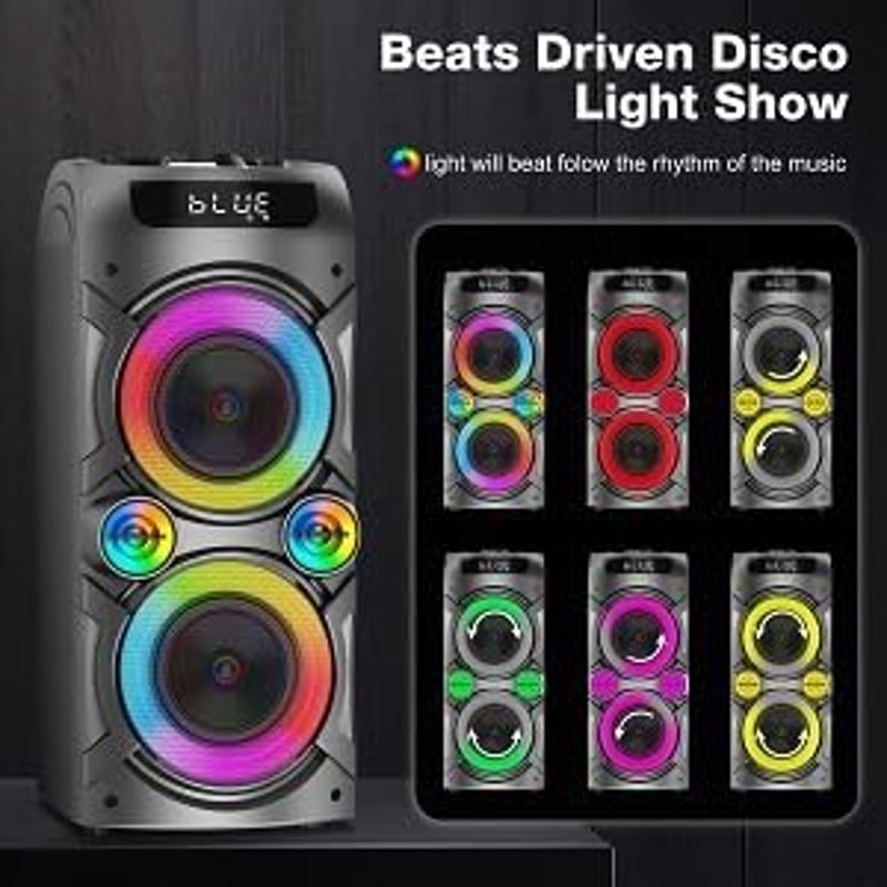 LANMEMG Karaoke Rendszer 2 Vezeték Nélküli Mikrofonnal - 100W Hordozható Bluetooth Hangszóró LED Fényekkel, Távirányítóval, USB/TF Kártya Tá