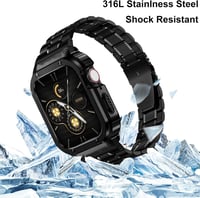 HASLFM Apple Watch 45mm Szíj - Rozsdamentes Acél Fém Pánt Védőtokkal, Kompatibilis iWatch Series 9/8/7 Órákkal, Férfi, Fekete 5