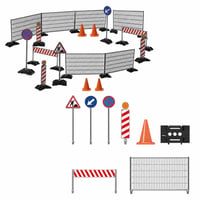 Set de joacă șantier de construcții JAMARA 412413, scară 1:20 – garduri, bariere, indicatoare de avertizare, jaloane – set incomplet, piesă de expunere — set de 30 de piese 2