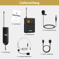 TONOR UHF Vezeték Nélküli Mikrofon Szett - Dupla Fejpántos és Csíptetős Mikrofonnal, 60m Hatótáv, 5 Frekvencia, 6.35mm Csatlakozó 9