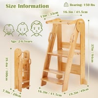 FUNLIO Összecsukható Montessori Tanulótorony Gyerekeknek 2-6 Éves Korig, 3 Szintű Magasságállítással, Biztonsági Korláttal, Csúszásgátlóval, 7