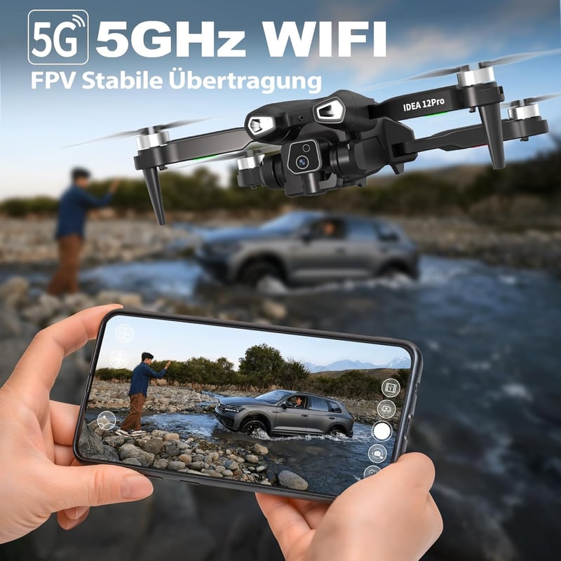 Tolatoyus 12PRO Drón 4K HD Kamerával, Kefe Nélküli Motorral, 5G WiFi FPV, 135° Állítható Kamera, Kezdőknek és Haladóknak, 2 Akkumulátorral, 