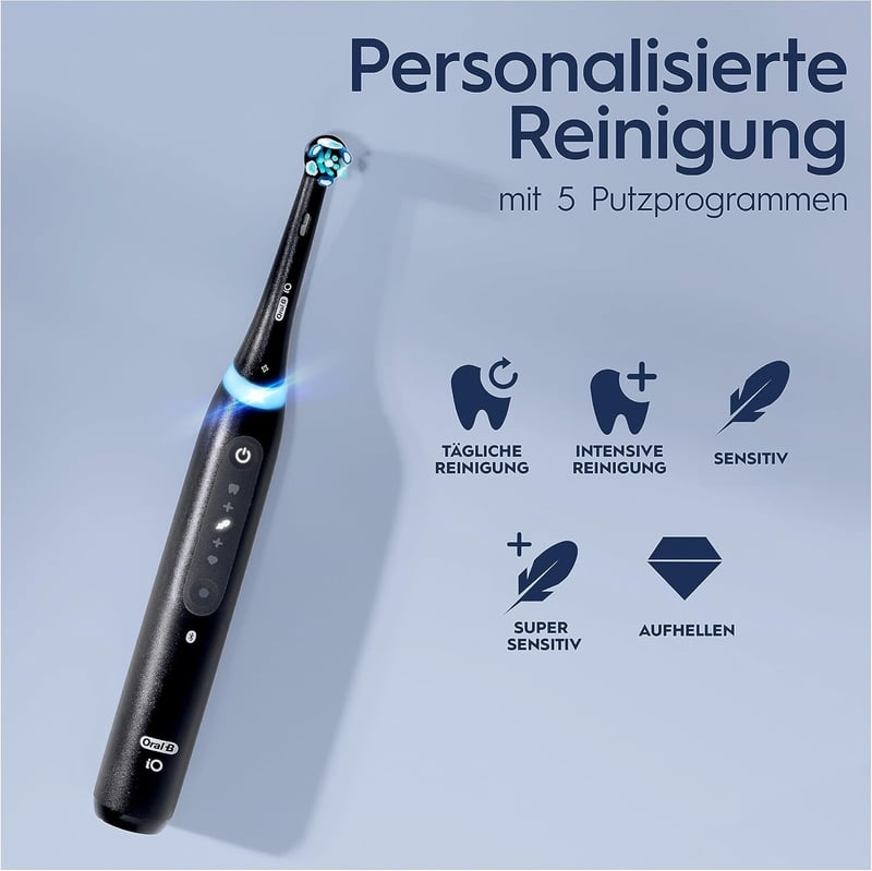Oral-B iO 5 Plus elektromos fogkefe szett, 2 db fekete-fehér + 4 pótfej, 5 üzemmód