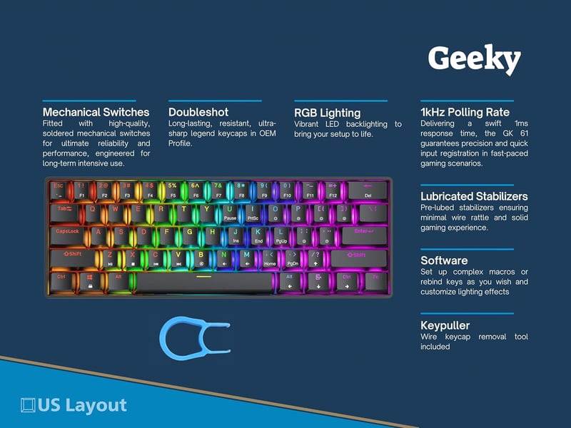 GK61 SE 60% Mechanikus Gamer Billentyűzet | RGB LED | Barna Kapcsoló | ANSI US