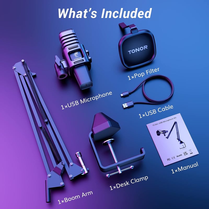 TONOR RGB USB Gamer Mikrofon Állvánnyal - Streaming, Podcast, PS4/PS5 Kompatibilis