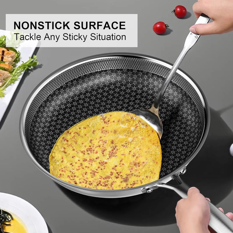 RIOVARM Rozsdamentes Acél Serpenyő Szett Indukciós Tapadásmentes Fedeles Serpenyők 20cm 26cm 30cm Wok Minden Főzőlaphoz