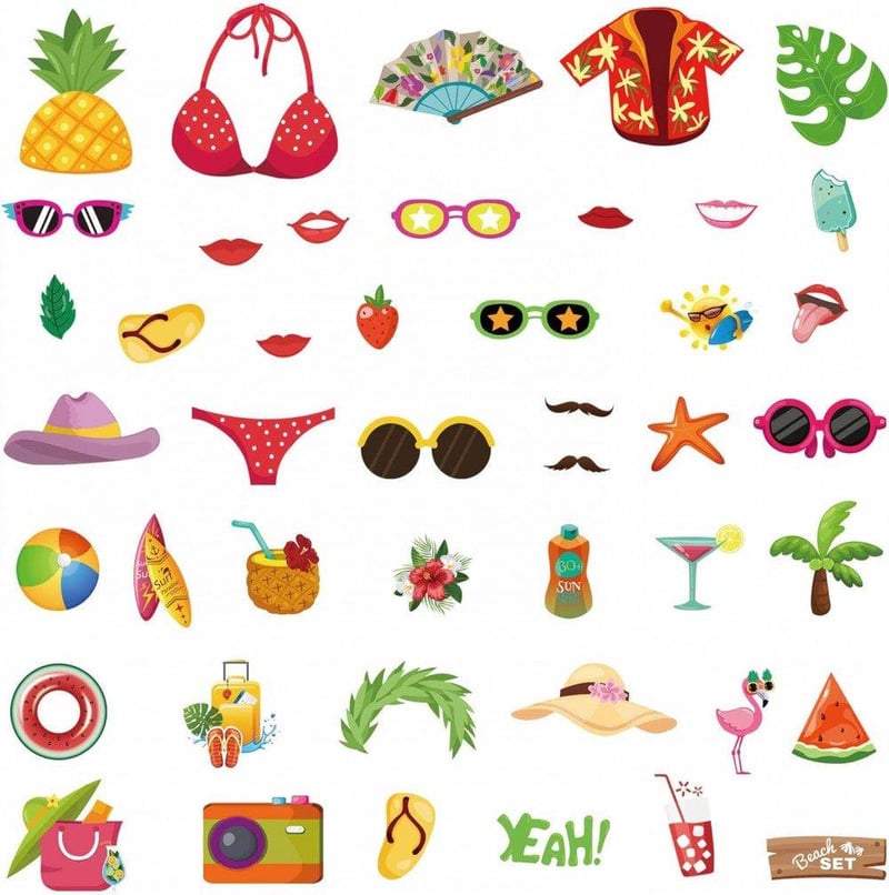 Flamingós Hawaii Fotókellék Szett 44db - Nyári Medenceparti Kellékek