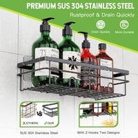 Uamector Zuhanyzó Polc, Fúrás Nélküli, Rozsdamentes, Fürdőszobai Tároló, Sampontartó, 15 kg Teherbírás, Fekete, 2 db-os Szett 2