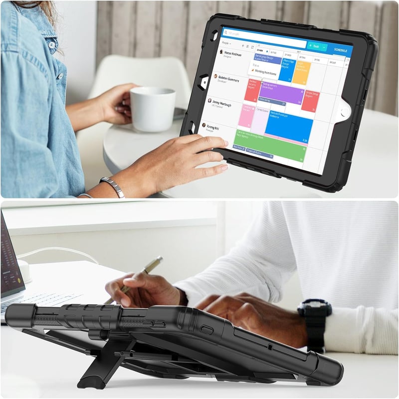 SEYMAC iPad 10,2" ütésálló tok 9./8./7. generációhoz, állvánnyal és ceruzatartóval, fekete