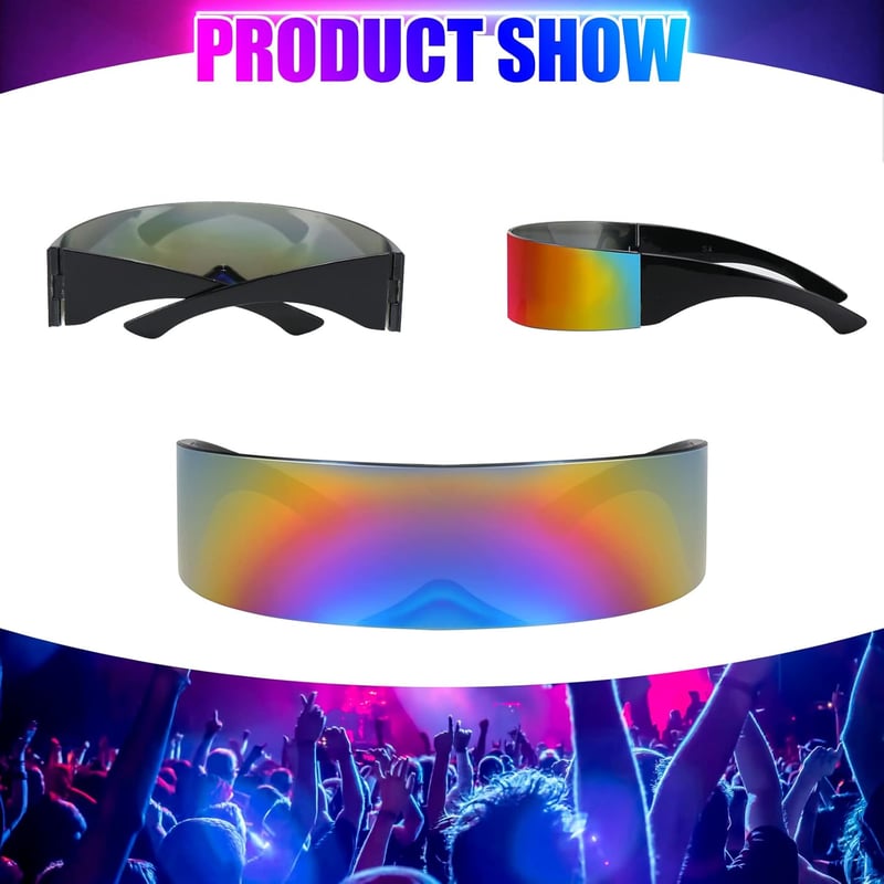 SelfTek Futurisztikus Ciklopsz Napszemüveg Szett - 3 db Színes, Ezüst, Fekete Rave Parti Kellék