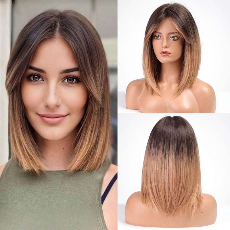 HAIRCUBE Női Paróka 40 cm Barna-Réz Szőke Hullámos Műhaj Frufruval - Függöny Frufrus Szintetikus Paróka Hétköznapi és Cosplay Használatra