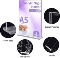 Átlátszó A5 akril asztali menütartó állvány - 5 db szett étterembe, irodába 3