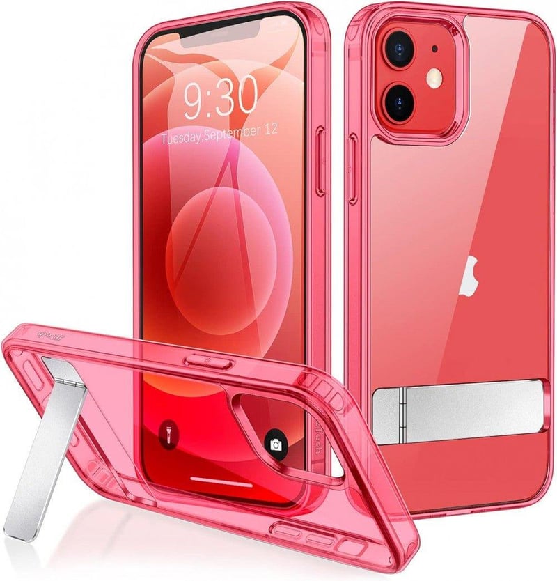 Apple iPhone 12 Mini Piros Áttetsző Szilikon Tok Beépített Állvánnyal