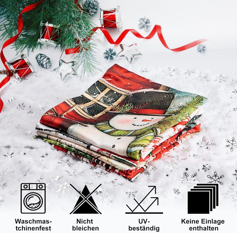 Lanpn Vintage Karácsonyi Párnahuzat 60x60 cm - Retro Mikulás Mintás, 4 db-os Szett