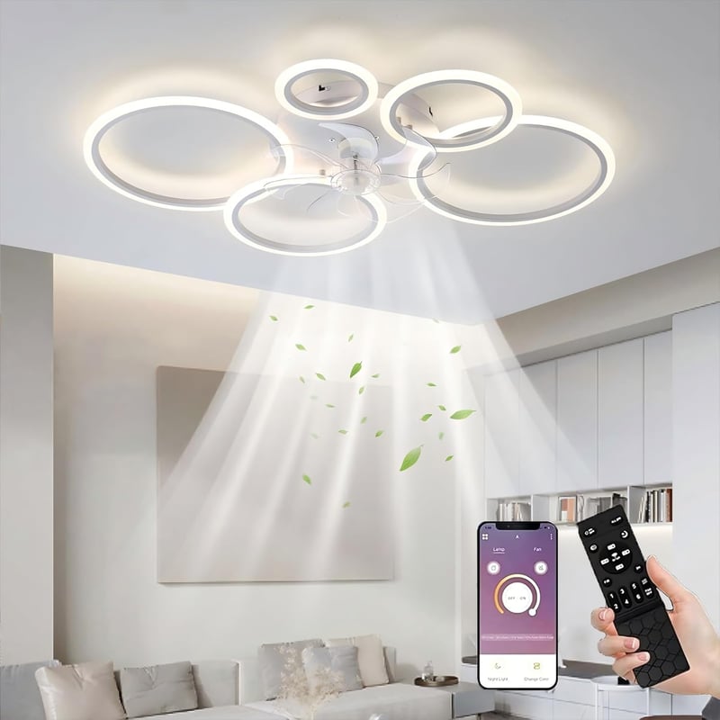 MiiR LED Mennyezeti Ventilátor Világítással - 145W, 3 Színhőmérséklet, 6 Sebesség, Távirányítóval és Applikációval, Fehér, Hálószobába, Napp