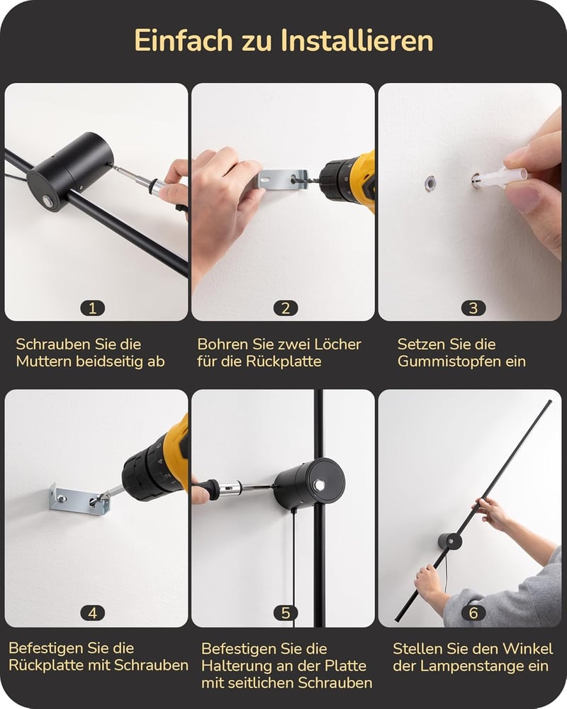 EDISHINE 2 db Beltéri LED Fali Lámpa - 15W, 1000LM, Távirányítóval és Érintőkapcsolóval, 3 Színhőmérséklet, Fokozatmentes Fényerő, 350° Forg