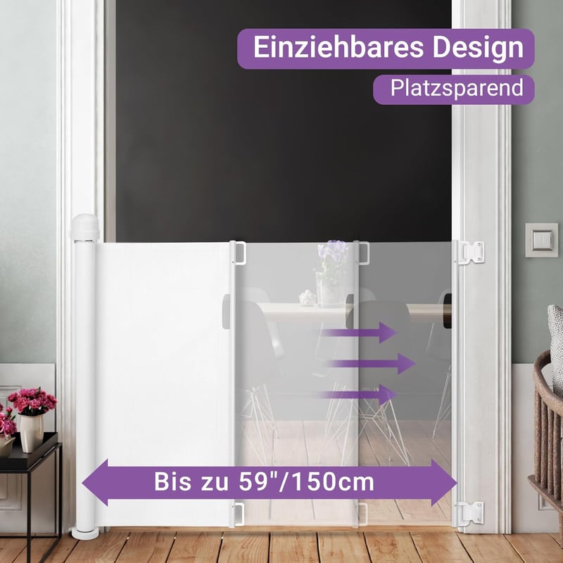 Momcozy Behúzható Biztonsági Ajtórács Gyerekeknek és Háziállatoknak - Lépcsőhöz és Ajtóhoz, Bel- és Kültéri Használatra, 127 cm Széles
