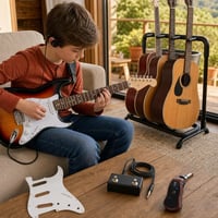 Početni set za gitariste: Strat pickguard + stalak za 3 gitare + Bluetooth pojačalo + TRS pedala 1