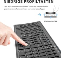 iClever BK10 Bluetooth Billentyűzet, Újratölthető Vezeték Nélküli Billentyűzet 3 Bluetooth Csatornával, Ultravékony Ergonomikus Kialakítás i - black 4