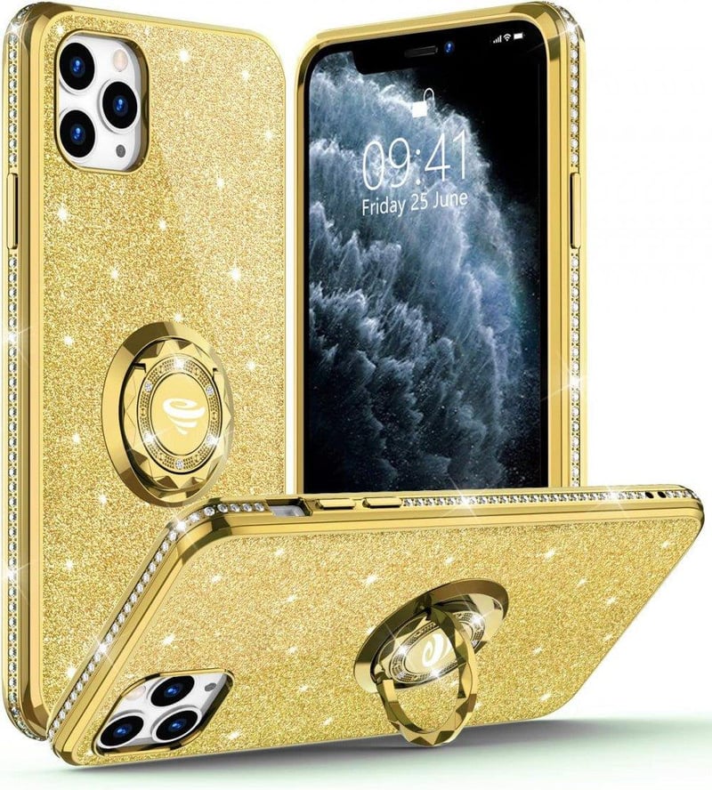 iPhone 11 Pro Max Arany Glitteres Gyűrűs Védőtok - Ütésálló és Csillogó
