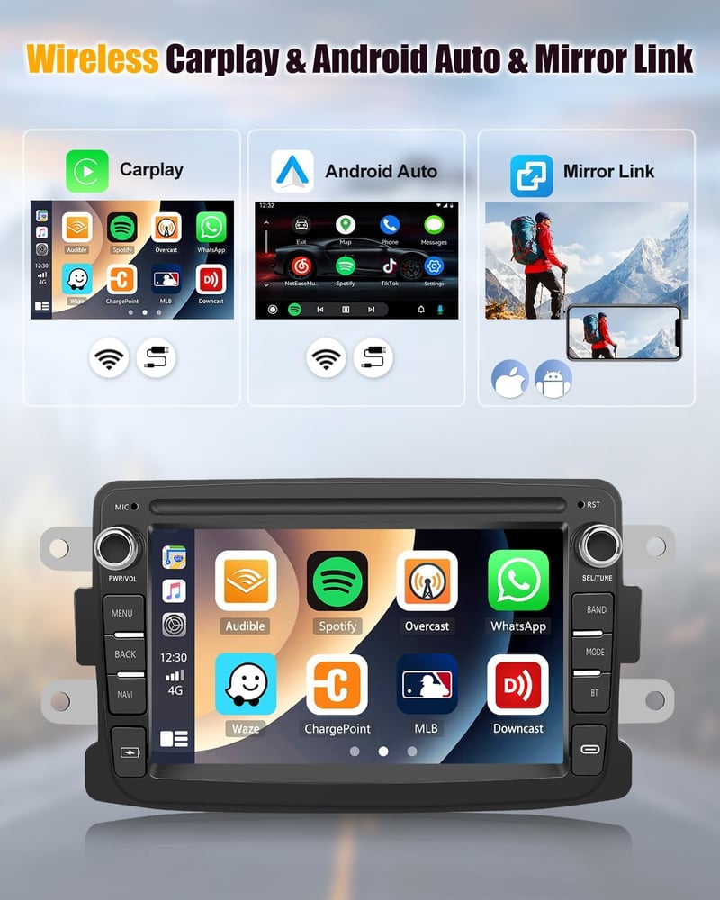 CAMECHO Android 13 Autórádió Renault Dacia Logan Duster Sandero Lodgy Capture Lada Xray - 7" Dupla DIN Bluetooth Navigáció CarPlay MirrorLin