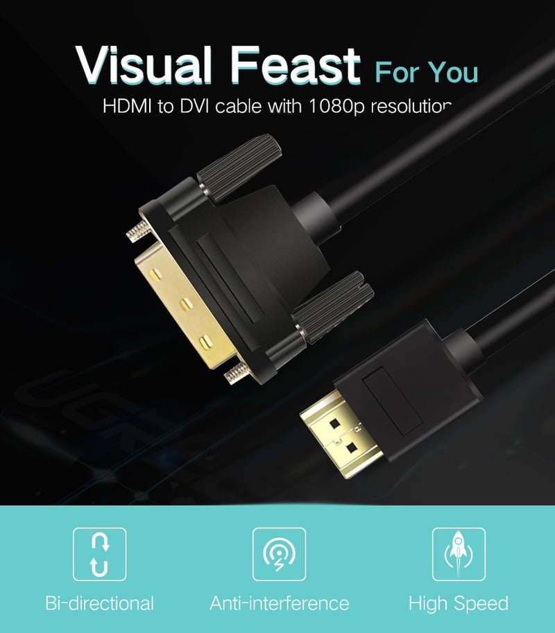 ANNNWZZD Kétirányú DVI-HDMI Kábel TV-hez és Monitorhoz, 1,5m