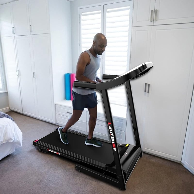LAUFHOME Bluetooth hangszórós, összecsukható otthoni futópad pulzusmérővel