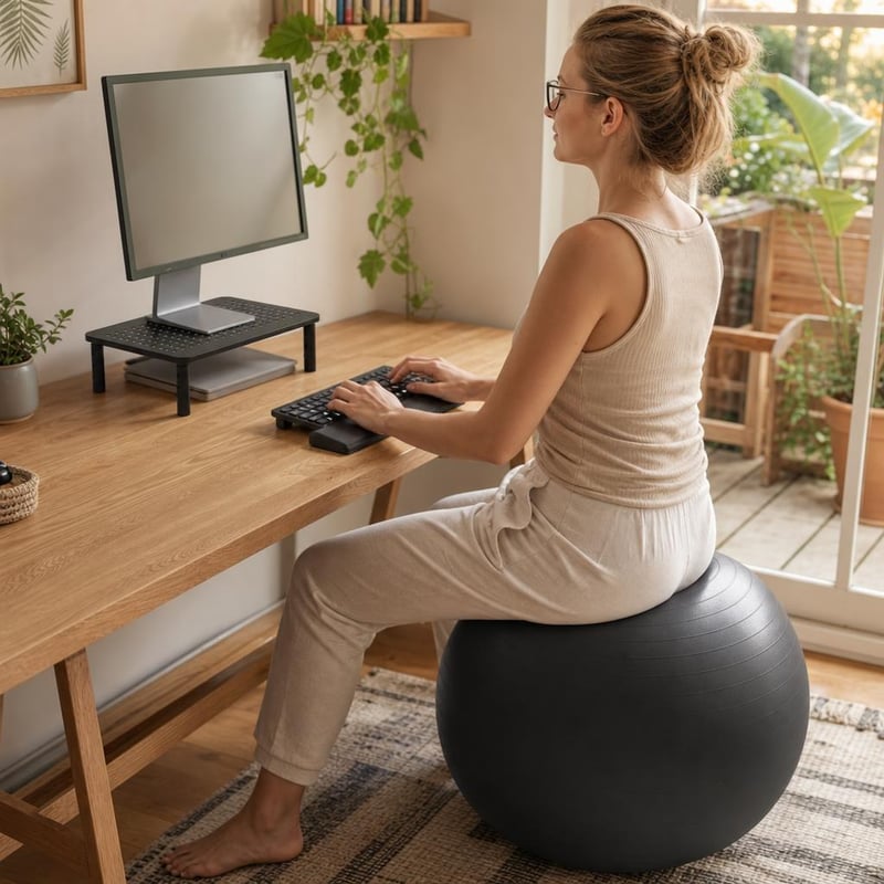 Ergonomický kancelársky set: fitlopta + opierka zápästia + stojan na monitor