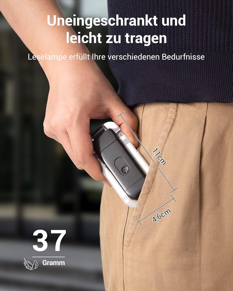 DEWENWILS Újratölthető Olvasólámpa Könyvcsipesszel - Borostyán Fény Kék Fény Szűrővel, 4 Fényerősség, USB Tölthető, Könnyű Hordozható Könyvj