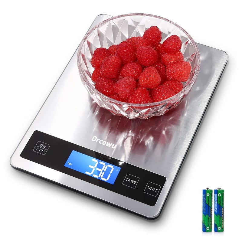 Drcowu Digitális Konyhai Mérleg 15kg - Vízálló LCD Kijelzős Ételmérleg 1g Pontossággal, Rozsdamentes Acél, Érintőgombos Tára Funkcióval