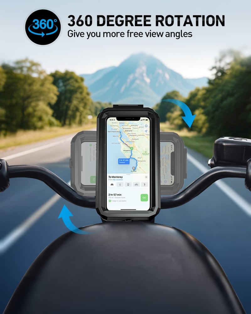 LUROON Vízálló Telefontartó Motorkerékpárra és Kerékpárra - 360° Forgatható Univerzális Tartó 5.5-7.0" Okostelefonokhoz, Rezgéscsillapítássa