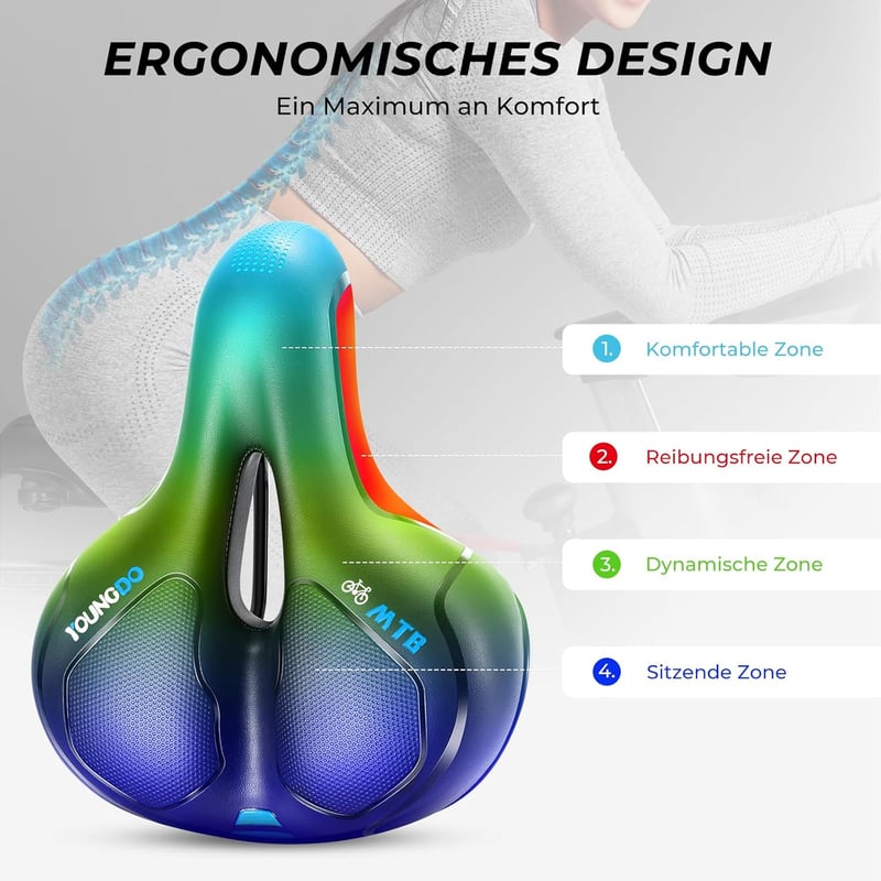 YOUNGDO Kerékpár Nyereg - Gél Üléspárna, Ergonomikus, Légáteresztő, Ütéselnyelő, Vízálló Borítással - Országúti, MTB és Városi Biciklikhez, 