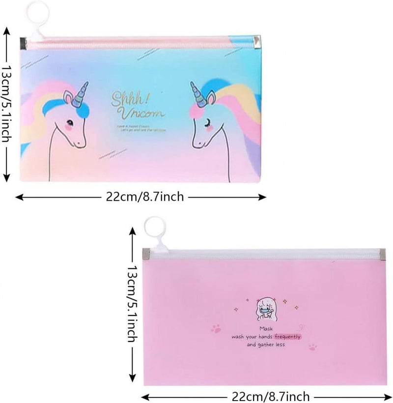 Unikornisos cipzáras tároló tasakok, 8 db, 22x13 cm, ékszerekhez és maszkokhoz