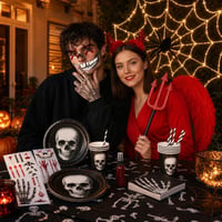 Halloween party set: 12x tetovaža + kostim vraga + umjetna krv + 80 LED mreža + 97-dijelni set posuđa 1