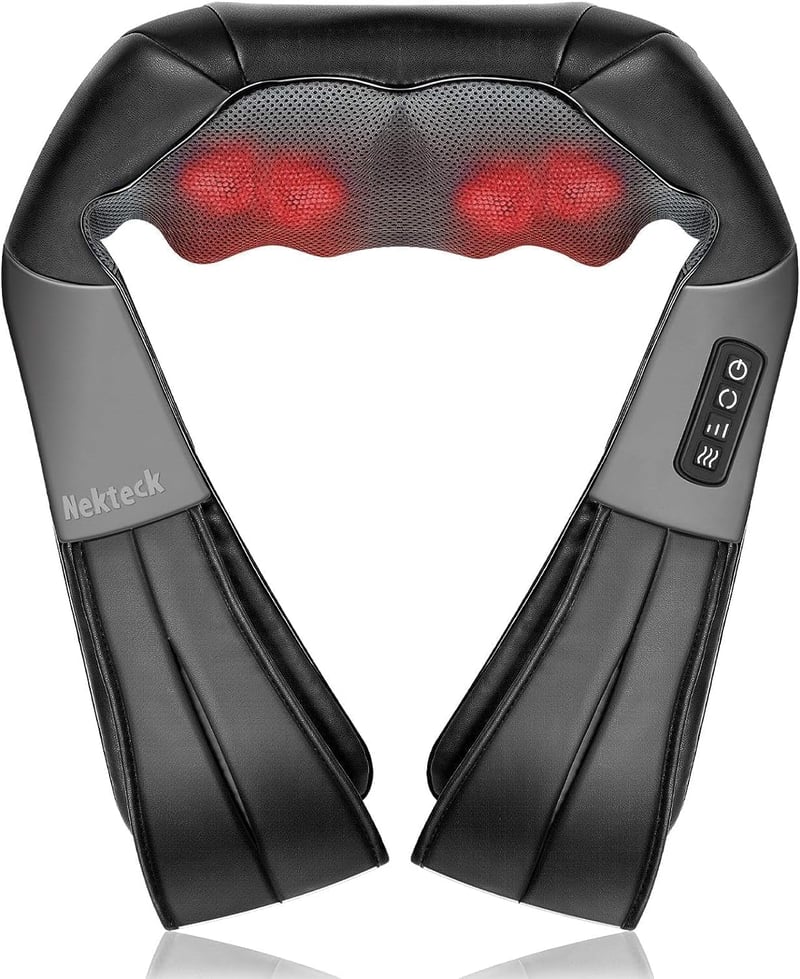 Nekteck Shiatsu Masszírozó Párna Melegítő Funkcióval - Nyak, Váll, Hát és Derék Masszázs Autóban és Irodában, Sebességszabályzóval, Fekete - Black
