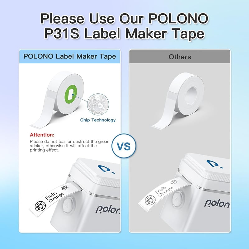 POLONO P31s Bluetooth Címkenyomtató - Hordozható Öntapadós Címkéző iOS/Android, Fehér