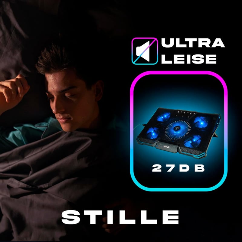 KLIM Cyclone Laptop Hűtő és Állvány - 5 Ventilátoros Hűtőpad Túlmelegedés Ellen - Kompatibilis PC, PS4, Xbox One, 11-19" Laptopokkal - Kék