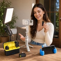 Kreatív video set: držiak na mobil + selfie tyč so statívom + USB kruhové svetlo + bezdrôtový mikrofón 1