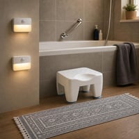 Fürdőszobai biztonság: 2 db mozgásérzékelős LED + kapaszkodó + fürdőszék + csúszásgátló szőnyeg 1
