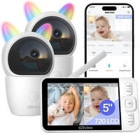 CZEview Bébiőr 2 Kamerával és Applikációval - 2K/5" WLAN Monitor Osztott Képernyővel, 360° PTZ, 4x Zoom, Éjjellátó, Automatikus Követés 1