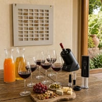 Vinski set za uživanje: el. otvarač + 6x čaša 480ml + 2x vrč 1l + hladnjak za bocu + okvir za 54 čepa 1