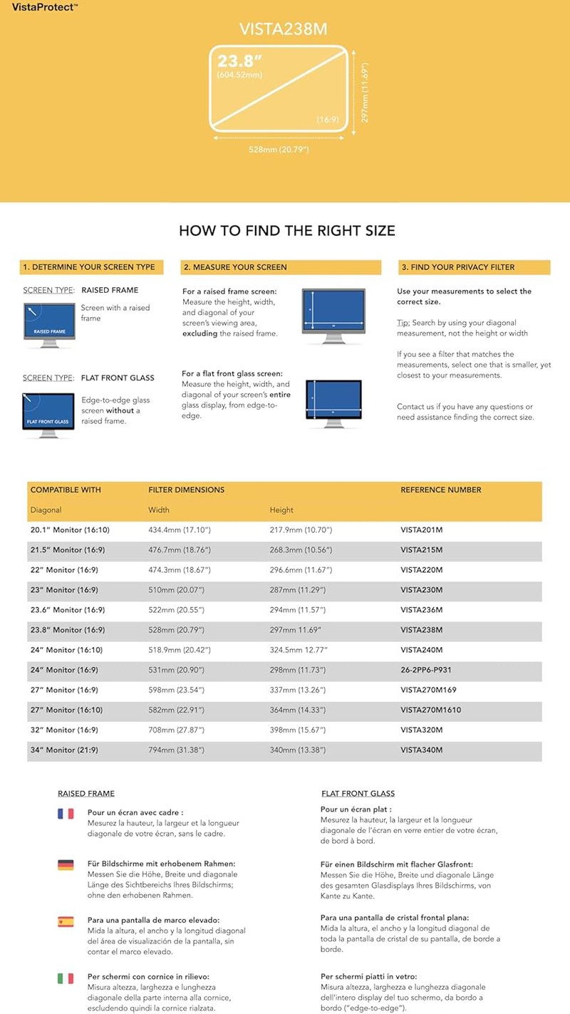 VistaProtect Prémium Monitorszűrő és Védőfólia 23,8" Képernyőkhöz - Adatvédelmi Monitor Szűrő Betekintésvédelemmel + Ajándék Webkamera Takar