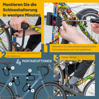 SIGTUNA U-lakat kerékpárhoz - 16mm edzett acél biciklizár tartóval, országúti, mountain bike, e-bike és összecsukható kerékpárokhoz, sárga 3