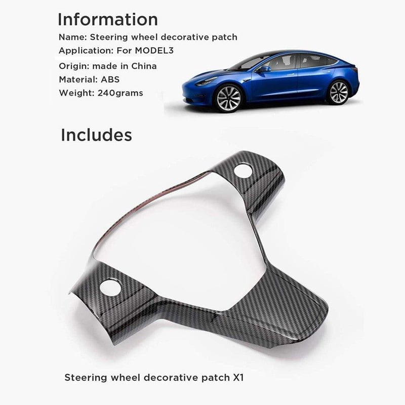 Tesla Model 3 Y kormányvédő keret - Fekete szénacél, 2017-2020 modellekhez