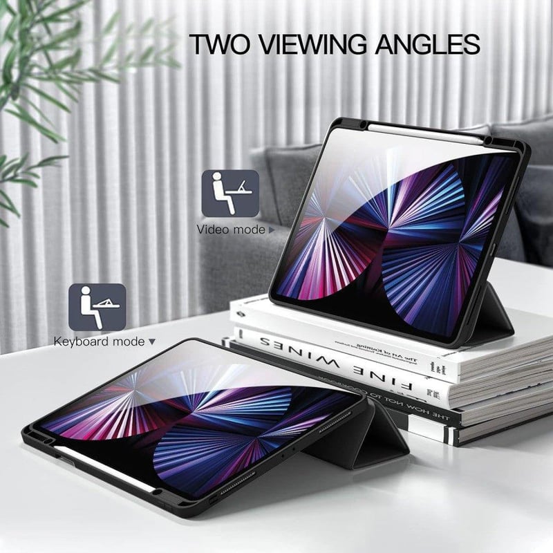 Apple iPad Pro 12.9 Védőtok Tolltartóval, Fekete TPU Hátlap