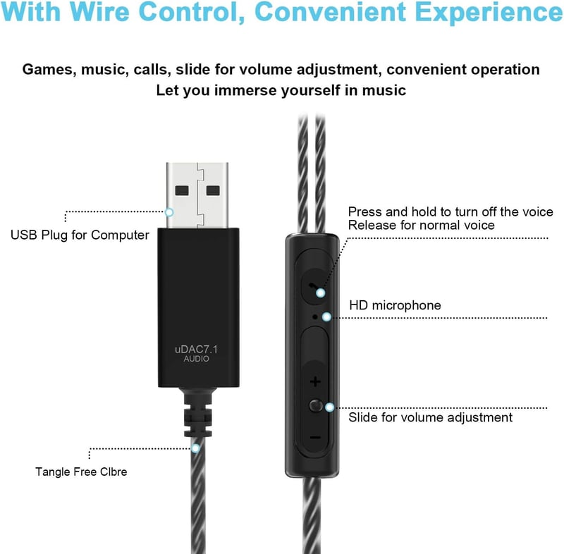 ACAGET USB Gamer Headset Mikrofonnal, Zajszűrős PC Fülhallgató 2.5m Kábellel
