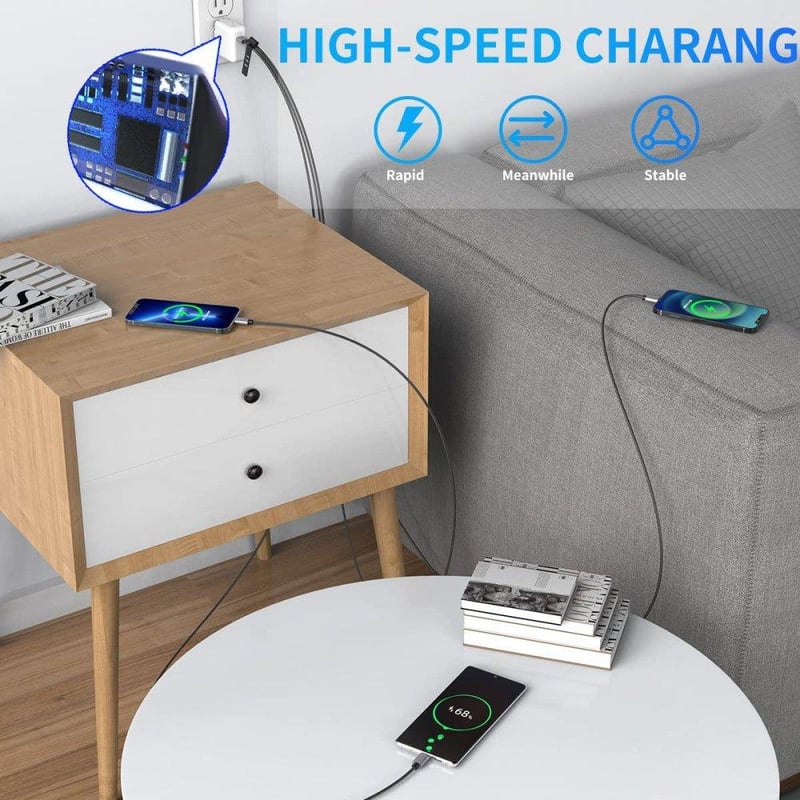 Nylon 3in1 USB kábel iPhone Lightning és Type-C - 1m, többfunkciós töltő