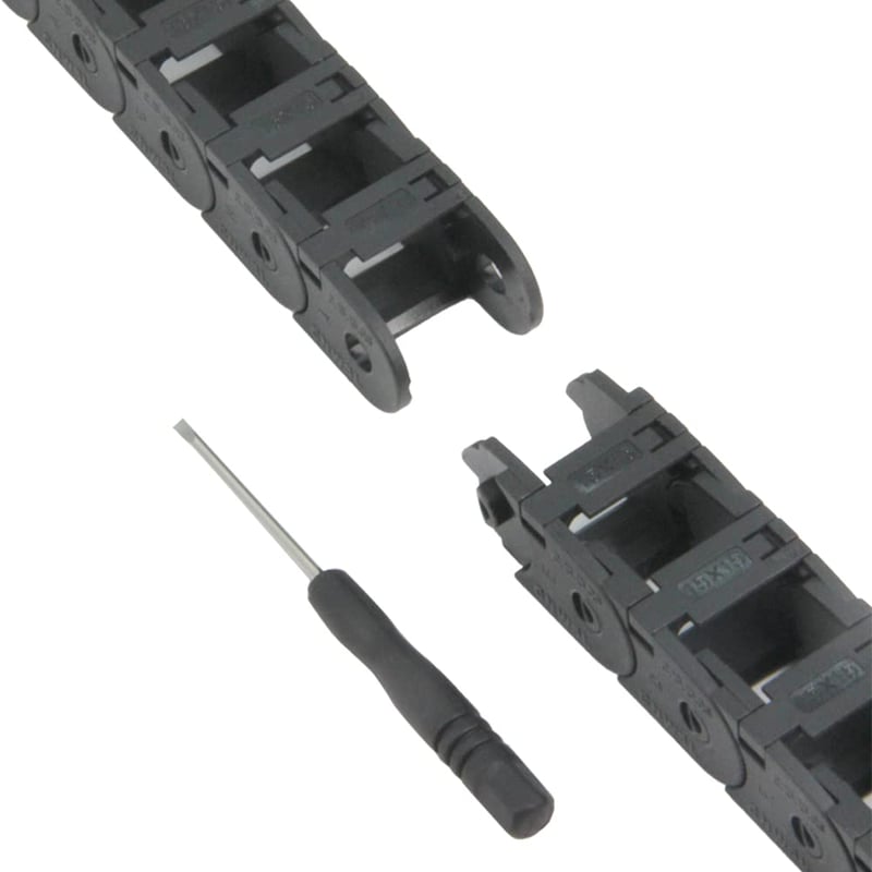 Zeberoxyz 15x15mm Fekete Műanyag Kábelrendező Lánc 1m - Nyitható Kábelvezető CNC Gépekhez és 3D Nyomtatókhoz Végcsatlakozókkal
