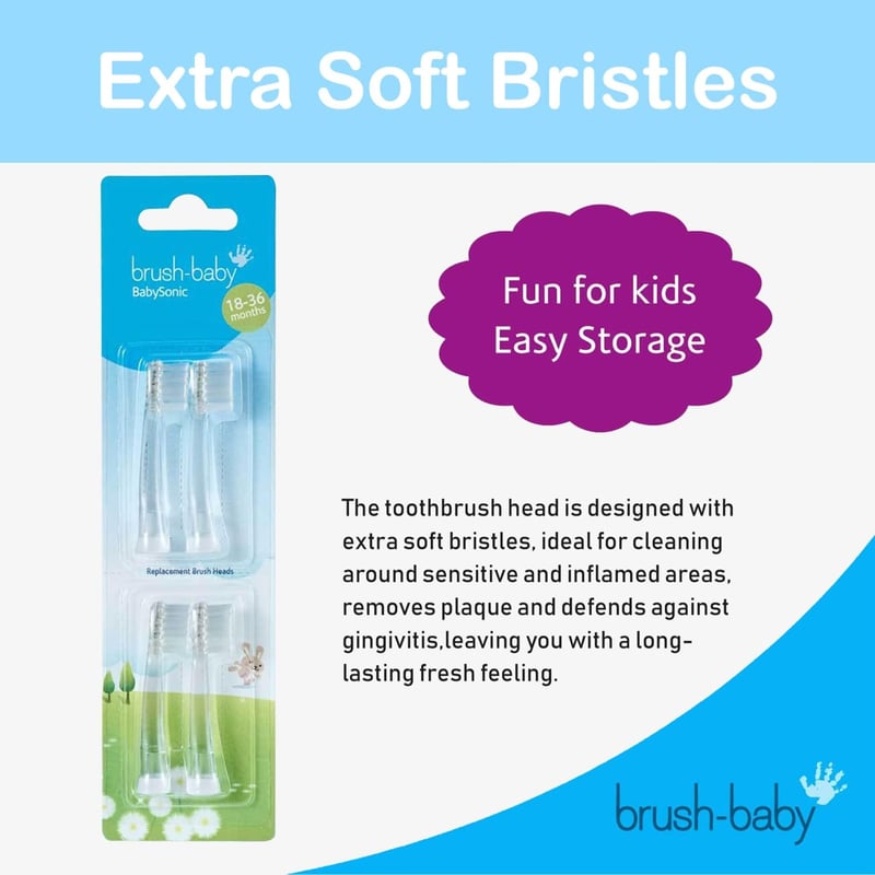 Brush-Baby BabySonic elektromos fogkefe pótfej, 18-36 hónapos babáknak - 4 db-os csomag