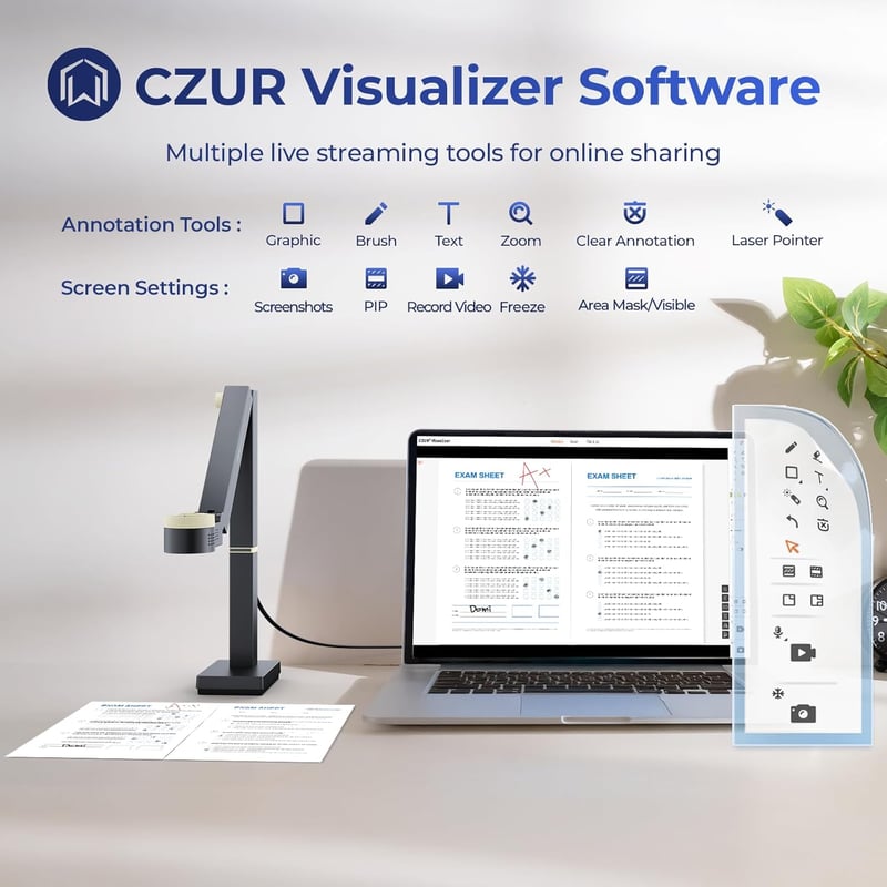 CZUR Fancy S Pro 4K USB Dokumentum Kamera és 12MP Webkamera LED Világítással, 60fps, Autofókusz, Távoktatáshoz, Élő Közvetítéshez, Windows é